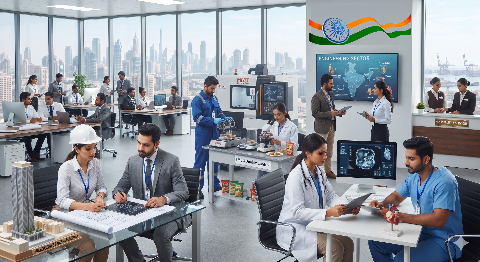 Indian professionals across engineering, manufacturing, healthcare, and hospitality roles