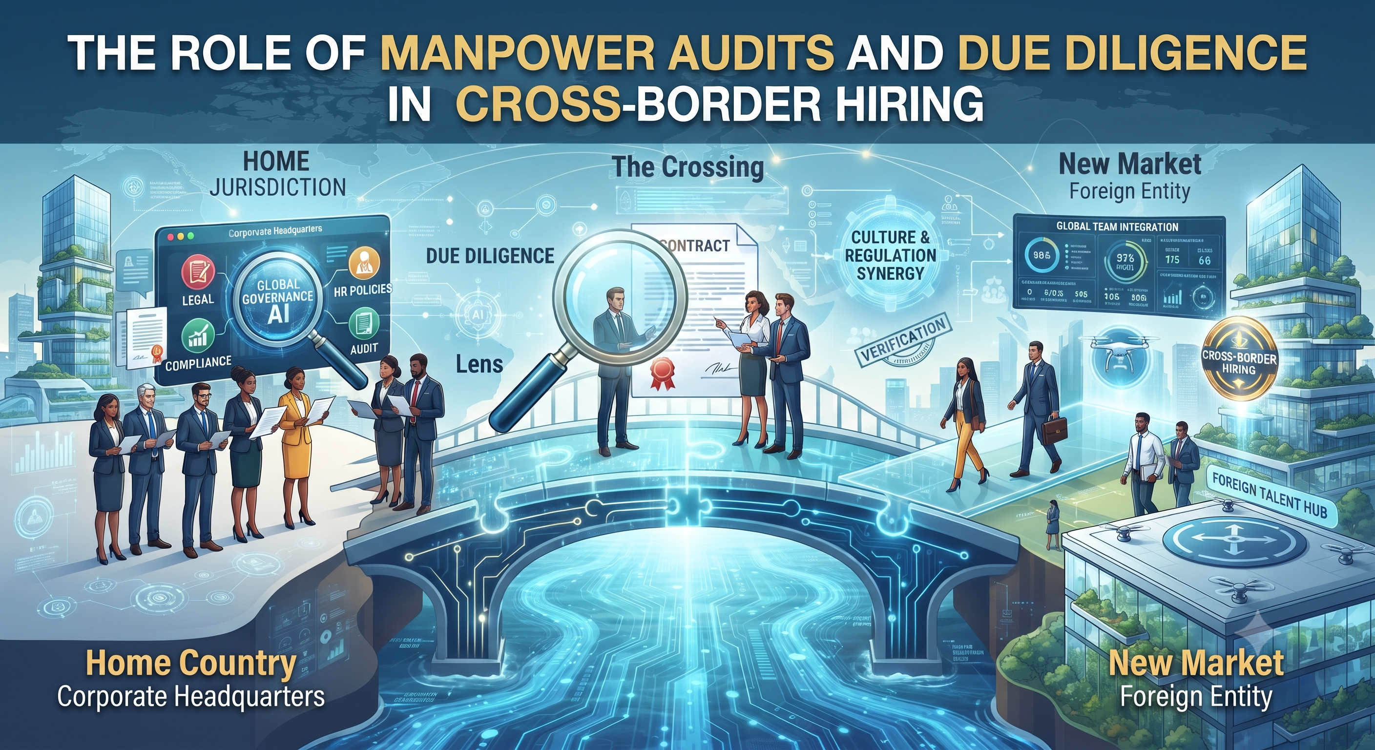 Illustration of manpower audits and due diligence in cross-border hiring